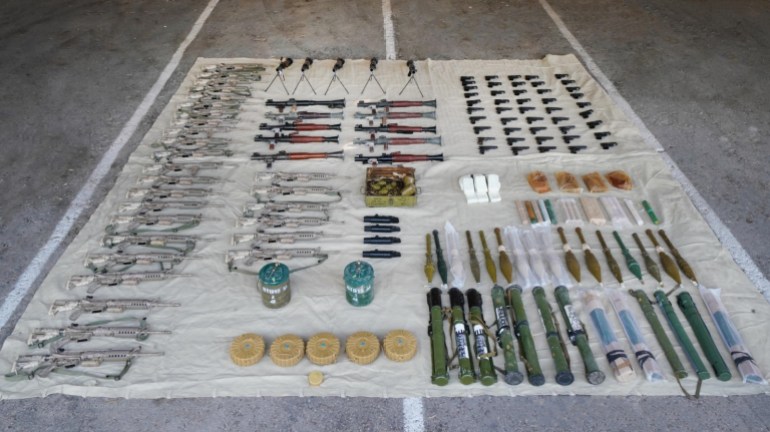 Iranian weapons smuggled into the West Bank captured by Israeli forces, in a handout image published March 25, 2024. (Shin Bet)