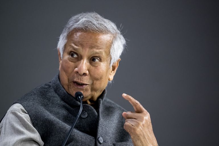 (FILES) Bangladesh's interim leader Muhammad Yunus speaks at a session during the World Economic Forum (WEF) annual meeting in Davos on January 22, 2025.
