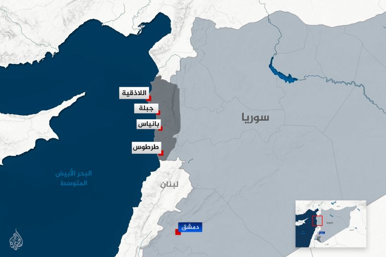 تصميم خاص خريطة سورية محدد عليها محافظتي اللاذقية وطرطوس - الساحل السوري