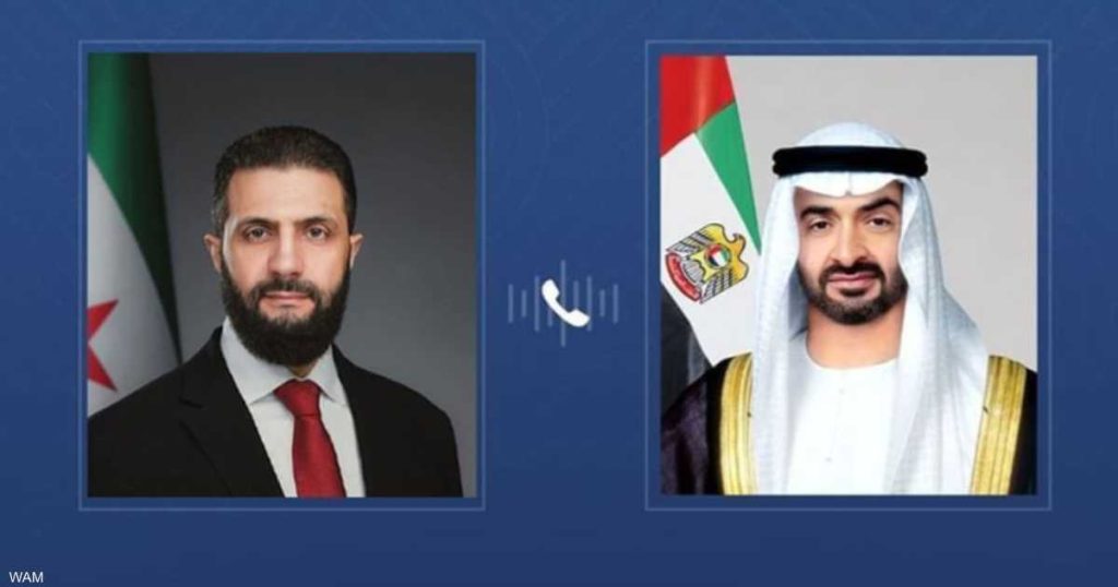 محمد بن زايد يبحث مع الشرع تعزيز التعاون والقضايا الإقليمية