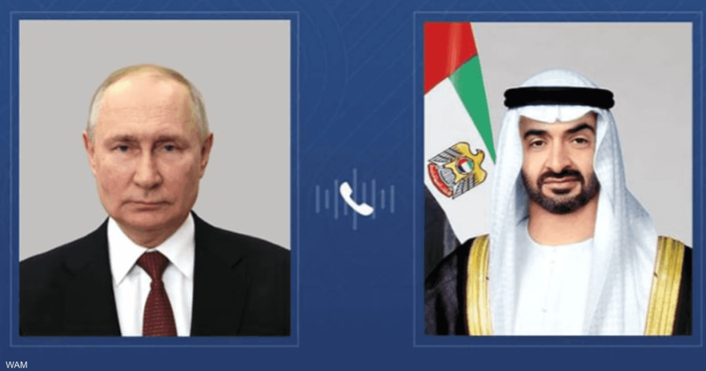 محمد بن زايد وبوتين يبحثان التطورات الإقليمية والدولية